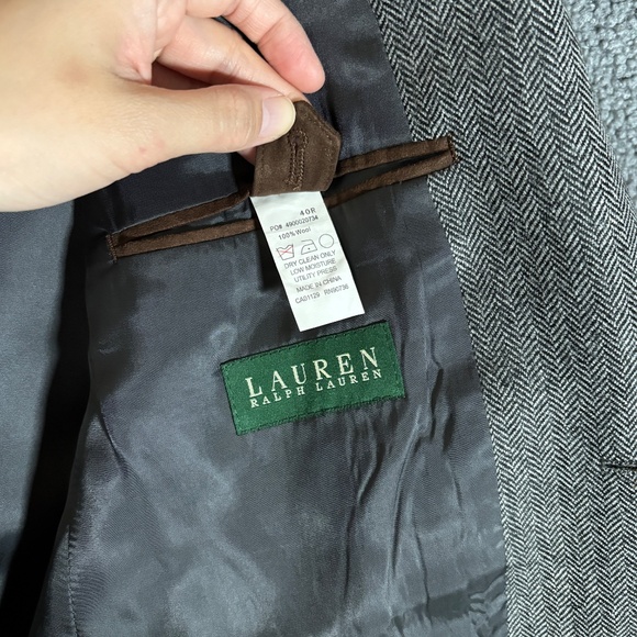 Lauren Ralph Lauren Wool Herringbone Elbow Patch Sport Coat Blazer - Men's 40R - Picture 5 of 12